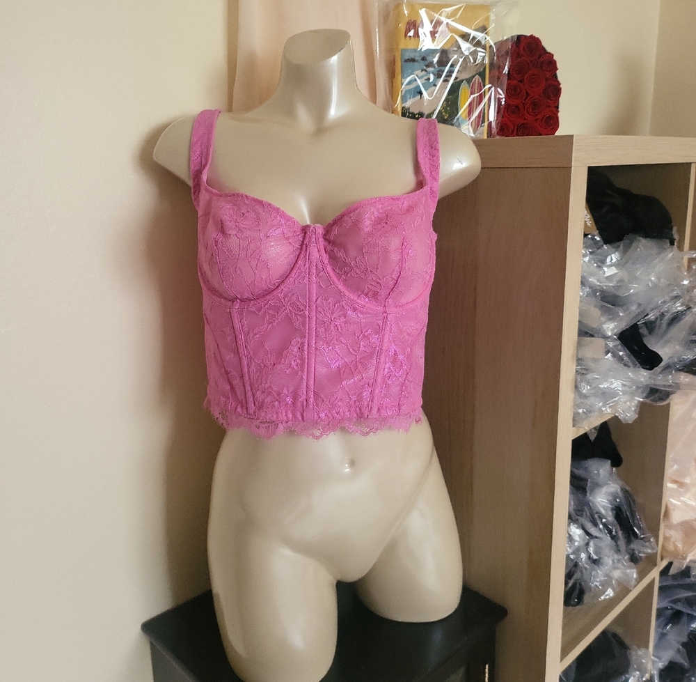 Skims Pink Lace Bustier Top Size L/XL NWOT